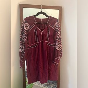Free People Magenta Embroidered Tunic Dress-XS
